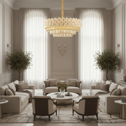 Candelabru Cristal PETAL Regalis 15xE14, D80 cm, Auriu, Inaltime Reglabila, Metal si Cristal