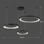 Zawieszany żyrandol LED z pilotem, kryształy K9, 117 W, 3 koła, światło zimne/ciepłe/neutralne, możliwość przyciemniania, czarny, regulacja wysokości