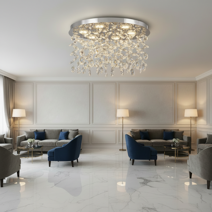 Kryształowy żyrandol LED LLC210/550CH okrągły, 30W, światło zimne/ciepłe/neutralne, kryształ, błyszczący chrom