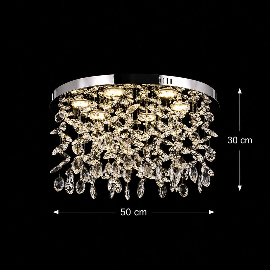 Kryształowy żyrandol LED LLC210/550CH okrągły, 30W, światło zimne/ciepłe/neutralne, kryształ, błyszczący chrom