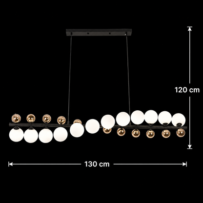Żyrandol wiszący LINEO Grande, śr.120cm, 12x G9, złoto, metal i szkło