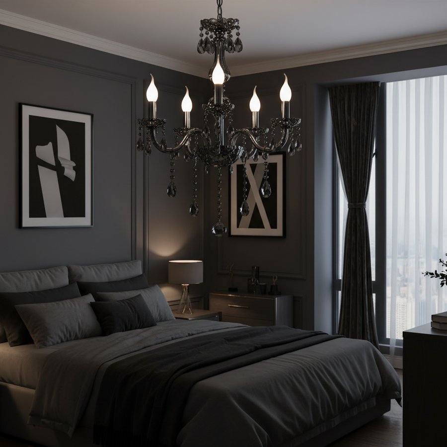 Żyrandol kryształowy ALNWICK Eleganza, 5xE14, średnica 48cm, czarny, regulowana wysokość Żyrandole klasyczne Domyślny tytuł Alessandro Design