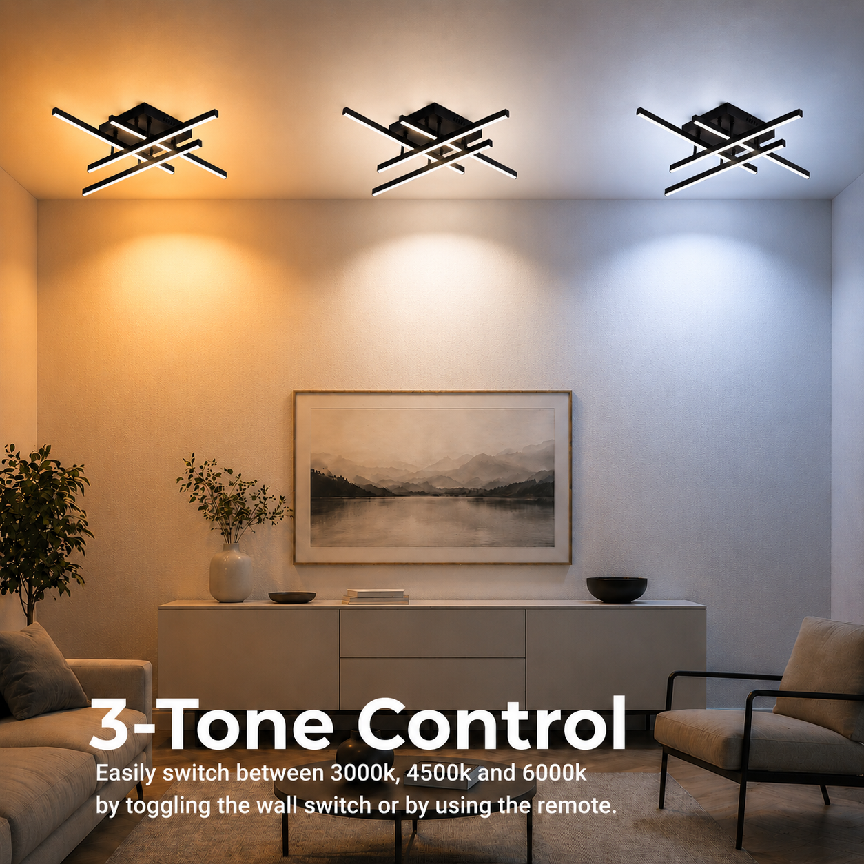 Żyrandol LED z pilotem LINEX, 52W, 4 elementy, liniowy, światło zimne/ciepłe/neutralne, możliwość przyciemniania, czarne Żyrandole LED z pilotem Domyślny tytuł Alessandro Design