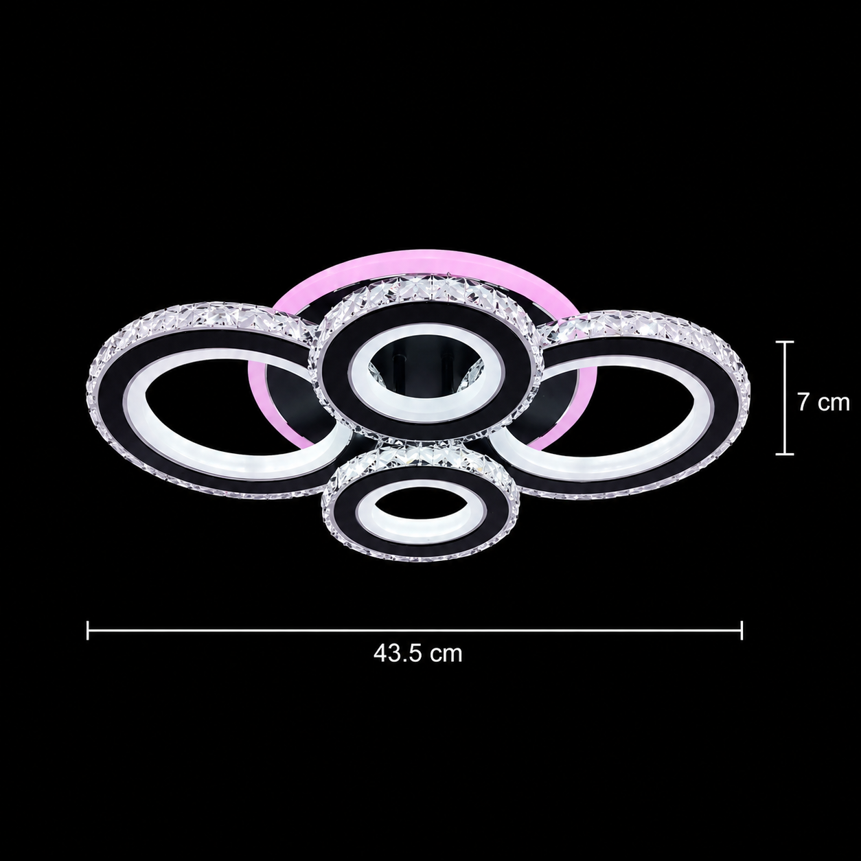 Żyrandol LED z pilotem i kryształem NOVA ROTONDA RGB 82W, 4 koła, światło zimne/ciepłe/neutralne, możliwość przyciemniania, czarne Żyrandole LED z pilotem Domyślny tytuł Alessandro Design
