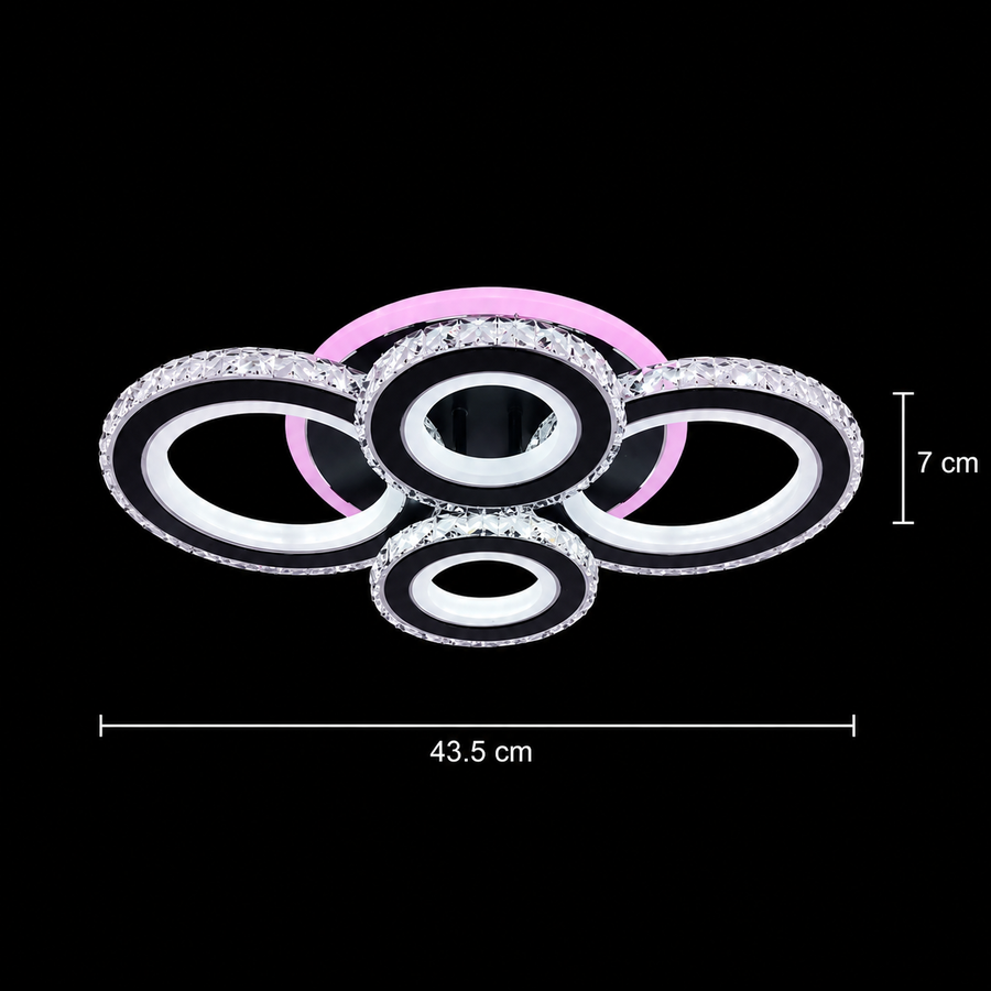 Żyrandol LED z pilotem i kryształem NOVA ROTONDA RGB 82W, 4 koła, światło zimne/ciepłe/neutralne, możliwość przyciemniania, czarne Żyrandole LED z pilotem Domyślny tytuł Alessandro Design