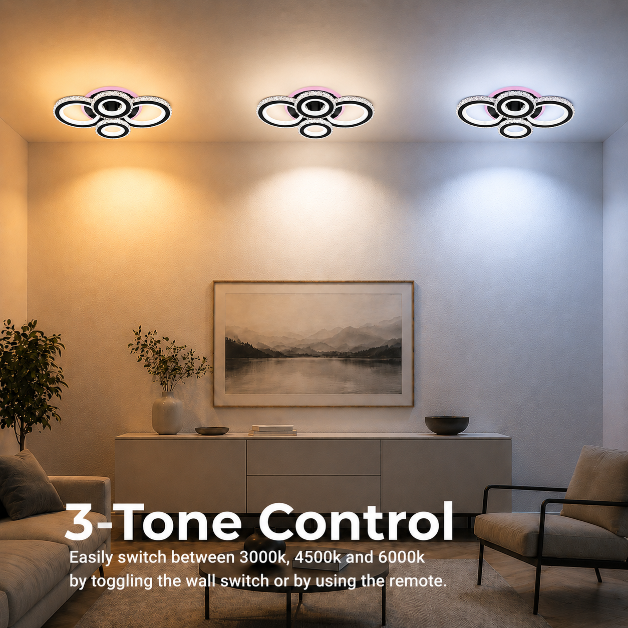 Żyrandol LED z pilotem i kryształem NOVA ROTONDA RGB 82W, 4 koła, światło zimne/ciepłe/neutralne, możliwość przyciemniania, czarne Żyrandole LED z pilotem Domyślny tytuł Alessandro Design