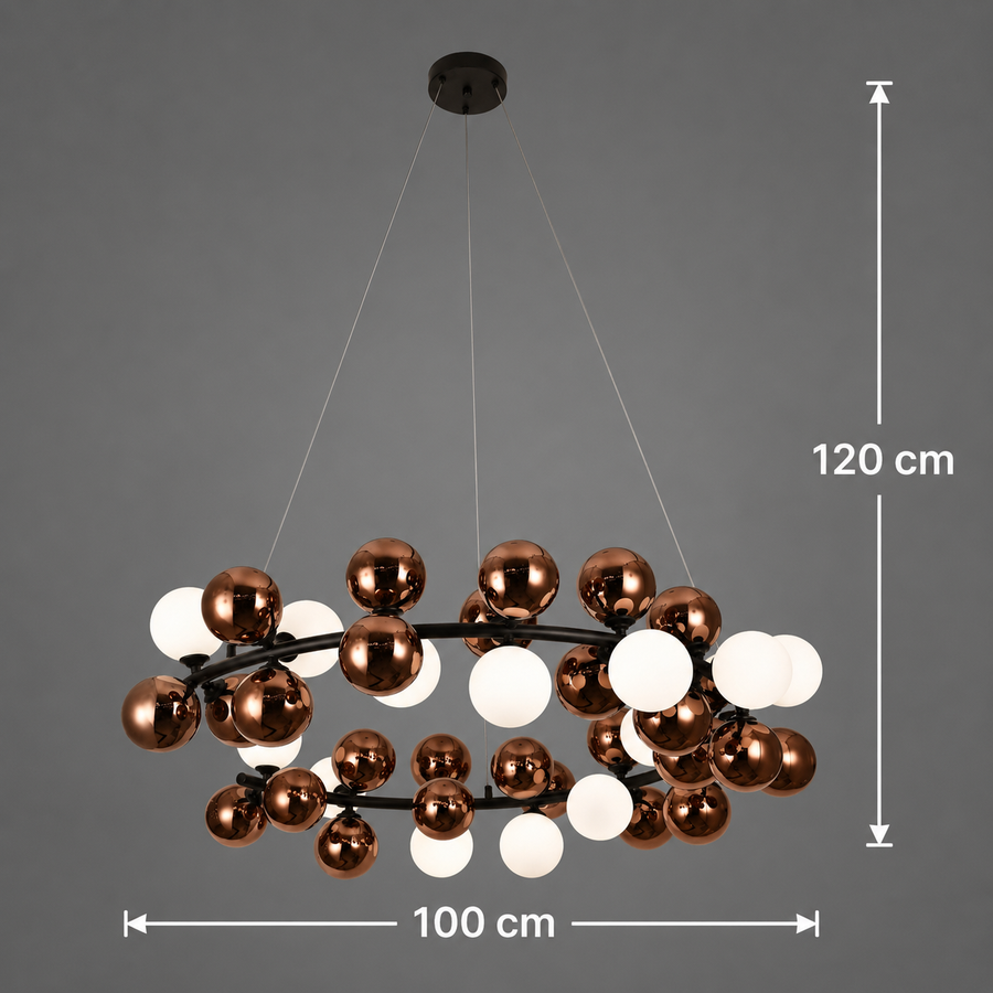 Żyrandol wiszący BARRO Supremo, śr.100cm, 14x G9, różowe złoto, metal i szkło
