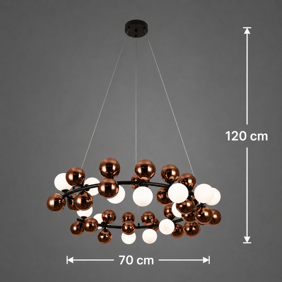 Żyrandol wiszący BARRO Regalis, śr.70cm, 10x G9, różowe złoto, metal i szkło
