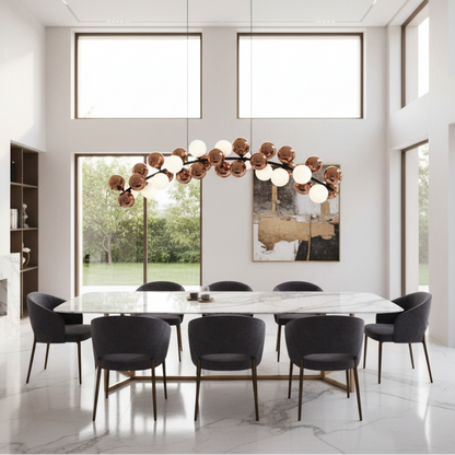 Żyrandol wiszący BARRO Grande, dł. 130 cm, 11x G9, różowe złoto, metal i szkło