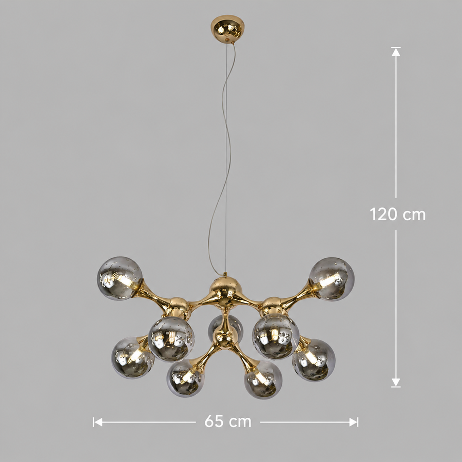 Zawieszany żyrandol ELEKTRA Altiera, Ø65cm, 9xG9, złoto, metal i szkło