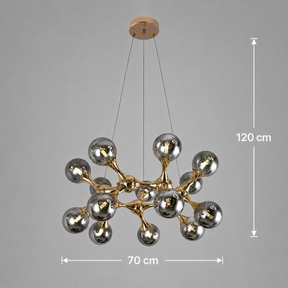 Żyrandol wiszący ELEKTRA Regalis, Ø70cm, 14xG9, Złoto, Metal i Szkło