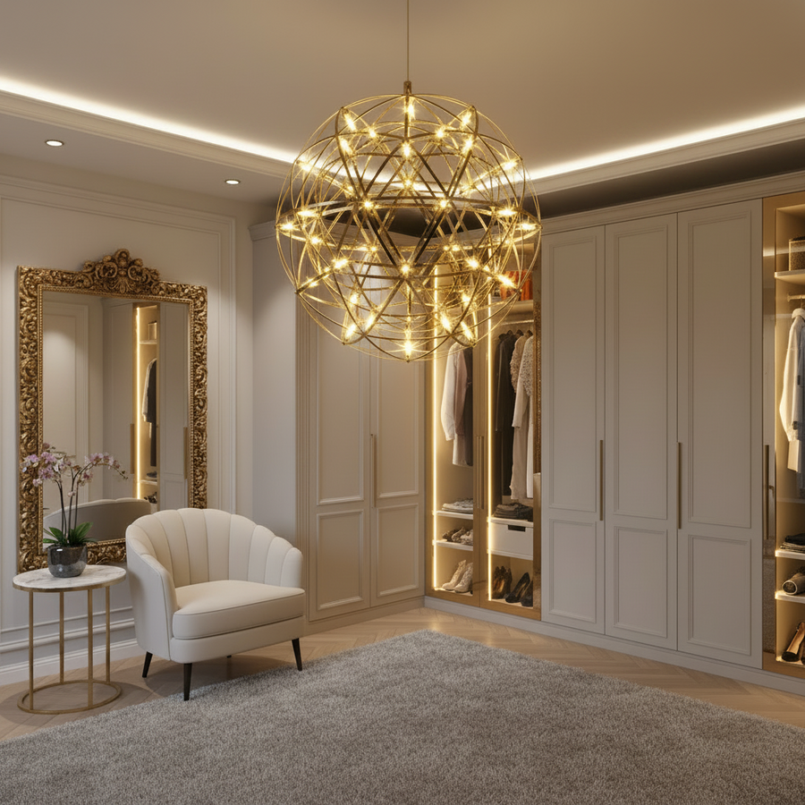 Żyrandol kryształowy LED KILKENNY Culmino, 144 W, światło neutralne, średnica 60 cm, kolor złoty