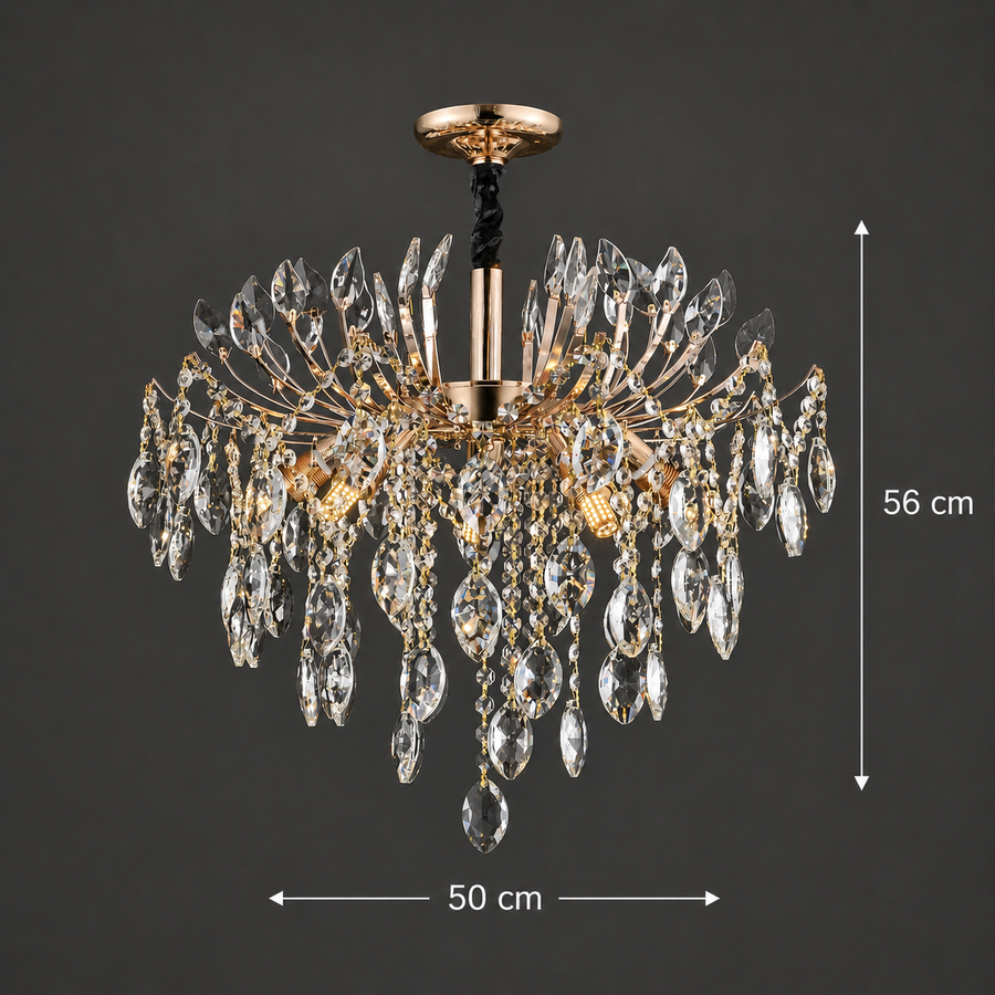Żyrandol Kryształowy PALERMO Elegance 5xE14, średnica 50cm, Złoty