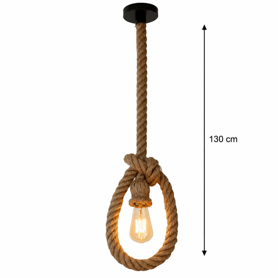 Żyrandol w stylu vintage LV103/130, 1xE27, rustykalny, sznurek i metal, 130cm, czarna podpora