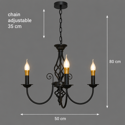 Żyrandol ANJOUX Elegance, 3xE14, średnica 50cm, czarny, regulowana wysokość, metal