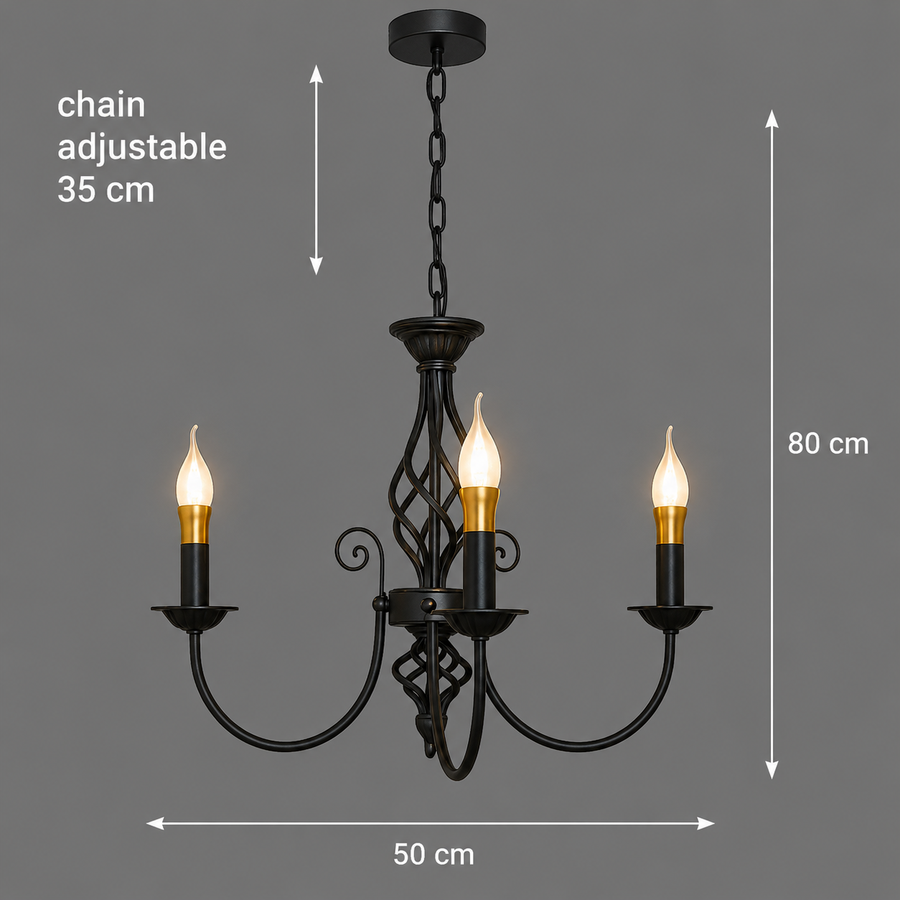 Żyrandol ANJOUX Elegance, 3xE14, średnica 50cm, czarny, regulowana wysokość, metal