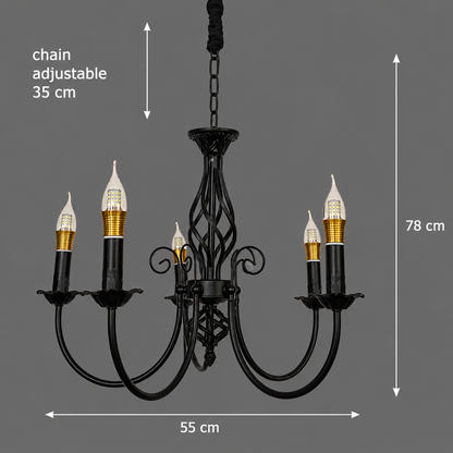 Żyrandol ANJOUX Magno, 5xE14, średnica 55cm, czarny, regulowana wysokość, metal