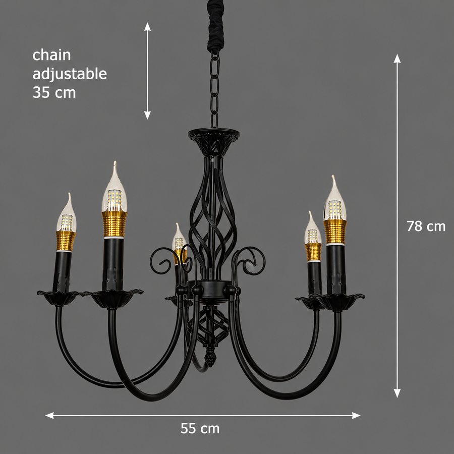 Żyrandol ANJOUX Magno, 5xE14, średnica 55cm, czarny, regulowana wysokość, metal