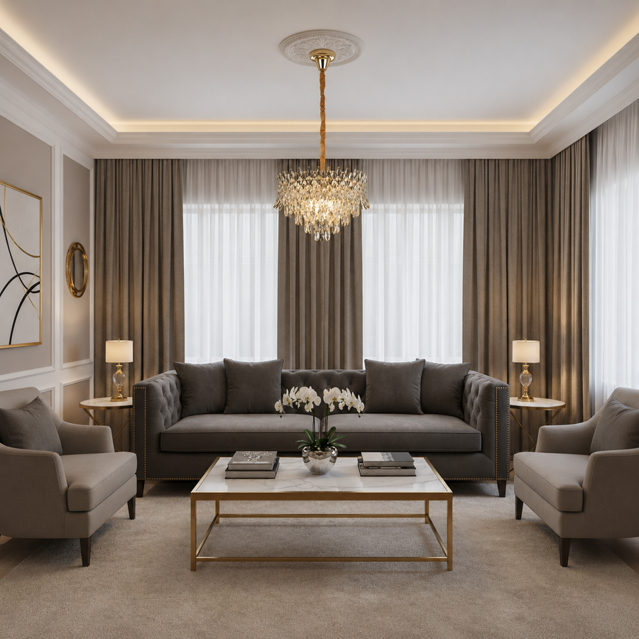 Candelabru Cristal MONARCH Nobile 3xE14, Diametru 40cm, Inaltime 35cm, Auriu Lucios, Inaltime Reglabila, Design Elegant
