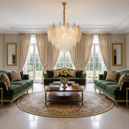 Candelabru Cristal LACE Magno 11xE14, Diametru 60cm, Inaltime 42cm, Auriu Lucios, Inaltime Reglabila, Design Elegant Candelabre Cristal Default Title Alessandro Design