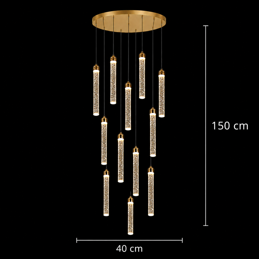 Zawieszany kryształowy żyrandol LED, Justynian, średnica 60 cm, regulowana wysokość, złoty, metal i kryształ