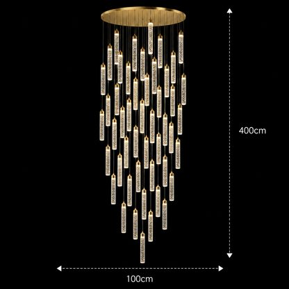 Zawieszany kryształowy żyrandol LED, Justynian, średnica 60 cm, regulowana wysokość, złoty, metal i kryształ
