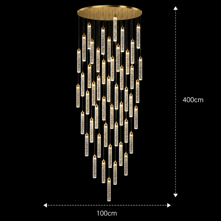 Zawieszany kryształowy żyrandol LED, Justynian, średnica 60 cm, regulowana wysokość, złoty, metal i kryształ