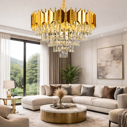 Braylen Kryształowy Kandelabr 8x E14 Średnica 60cm Złoty Kryształowy Kandelabr Domyślny Tytuł Alessandro Design