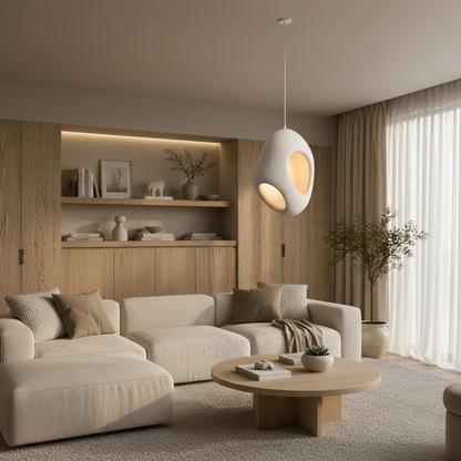 Nowoczesny żyrandol FOAMER Magno, 57 cm, zwieszany, 1 X E27, biały, metal i pianka, regulowana wysokość