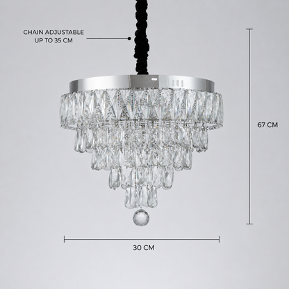 Lustra LED Cristal RIGO cu telecomanda Petito Diametru 30cm, Crom Lucios, Inaltime Reglabila, Metal si Cristal
