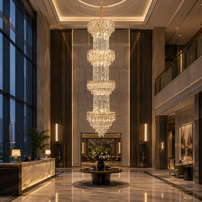 Candelabru Cristal IMPERIUM 45xE14, D55 cm, Auriu, Inaltime Reglabila, Metal si Cristal Candelabre Cristal Default Title Alessandro Design