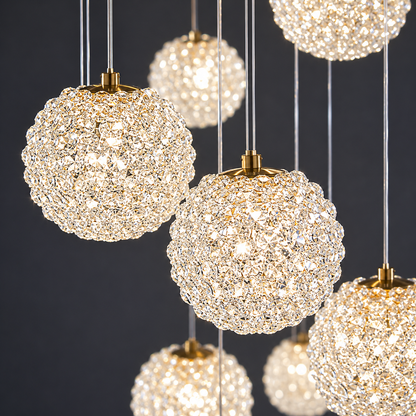 Candelabru Cristal MILLE, 18xG9 , Diametru 60cm x Inaltime 340cm, Cristal si Metal, Auriu