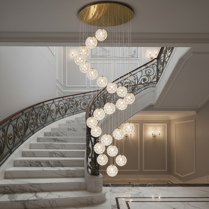 Candelabru Cristal MILLE, 25xG9 , Diametru 60cm x Inaltime 340cm, Cristal si Metal, Auriu