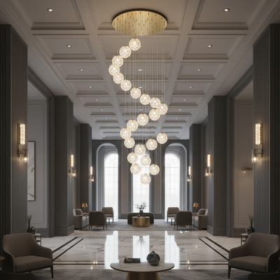 Candelabru Cristal MILLE, 25xG9 , Diametru 60cm x Inaltime 340cm, Cristal si Metal, Auriu