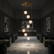 Candelabru Cristal MILLE, 7xG9 , Diametru 60cm x Inaltime 340cm, Cristal si Metal, Auriu