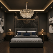 Candelabru Cristal LUCENT Nobile 4xE14, D40 cm, Auriu, Inaltime Reglabila, Metal si Cristal