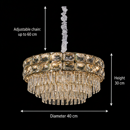 Candelabru Cristal LUCENT Nobile 4xE14, D40 cm, Auriu, Inaltime Reglabila, Metal si Cristal