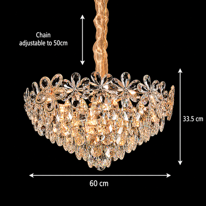 Żyrandol Kryształowy Magno 11xE27, średnica 60cm, Błyszczące Złoto, Regulowana Wysokość, Metal i Kryształ