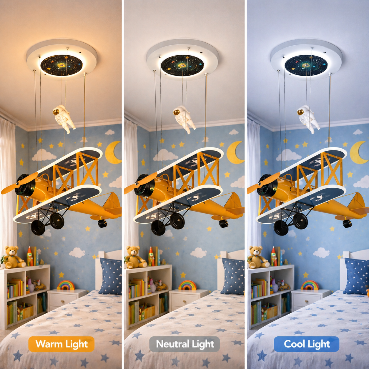 Wiszący żyrandol LED AVION 80W, światło zimne/ciepłe/neutralne, pomarańczowo-niebieskie żyrandole dziecięce Domyślny tytuł Alessandro Design