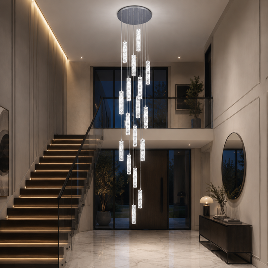 Żyrandol Kryształowy LED AMIRI 82W Chrom, Światło Ciepłe/Neutralne/Zimne 3000K/4000K/6000K Amiri, średnica 40cm x wysokość 300cm, kryształ i metal