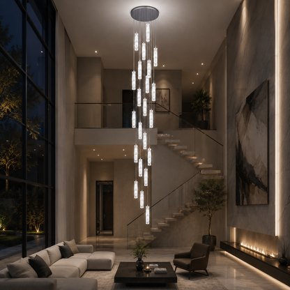Żyrandol Kryształowy LED AMIRI 82W Chrom, Światło Ciepłe/Neutralne/Zimne 3000K/4000K/6000K Amiri, średnica 40cm x wysokość 300cm, kryształ i metal