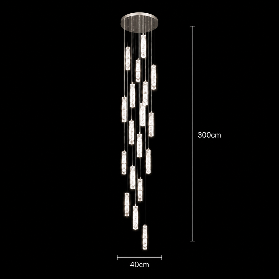 Żyrandol Kryształowy LED AMIRI 82W Chrom, Światło Ciepłe/Neutralne/Zimne 3000K/4000K/6000K Amiri, średnica 40cm x wysokość 300cm, kryształ i metal