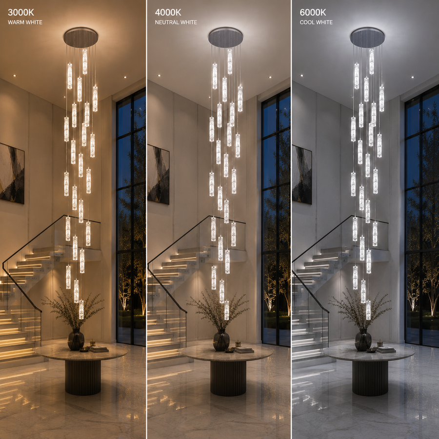 Żyrandol Kryształowy LED AMIRI 82W Chrom, Światło Ciepłe/Neutralne/Zimne 3000K/4000K/6000K Amiri, średnica 40cm x wysokość 300cm, kryształ i metal