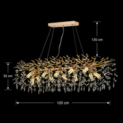 Candelabru Cristal LEAF Supremo, 120x40cm, 12xE14, Auriu, Metal si Cristal