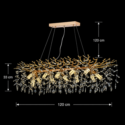 Candelabru Cristal LEAF Supremo, 120x40cm, 12xE14, Auriu, Metal si Cristal