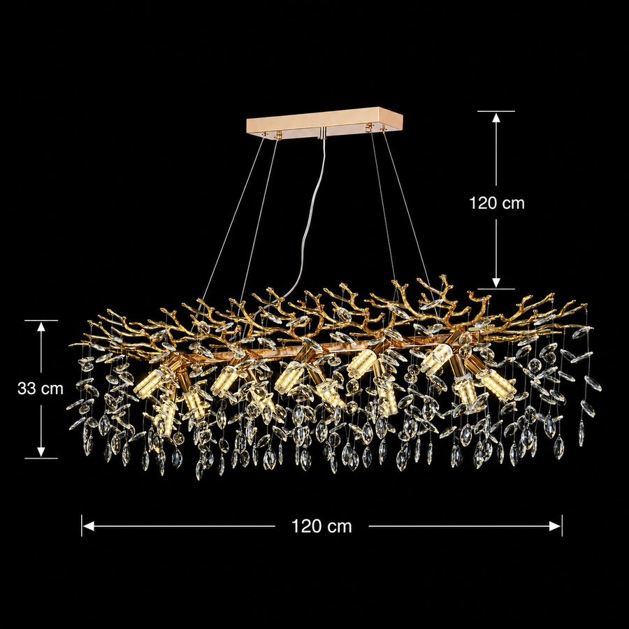 Candelabru Cristal LEAF Supremo, 120x40cm, 12xE14, Auriu, Metal si Cristal