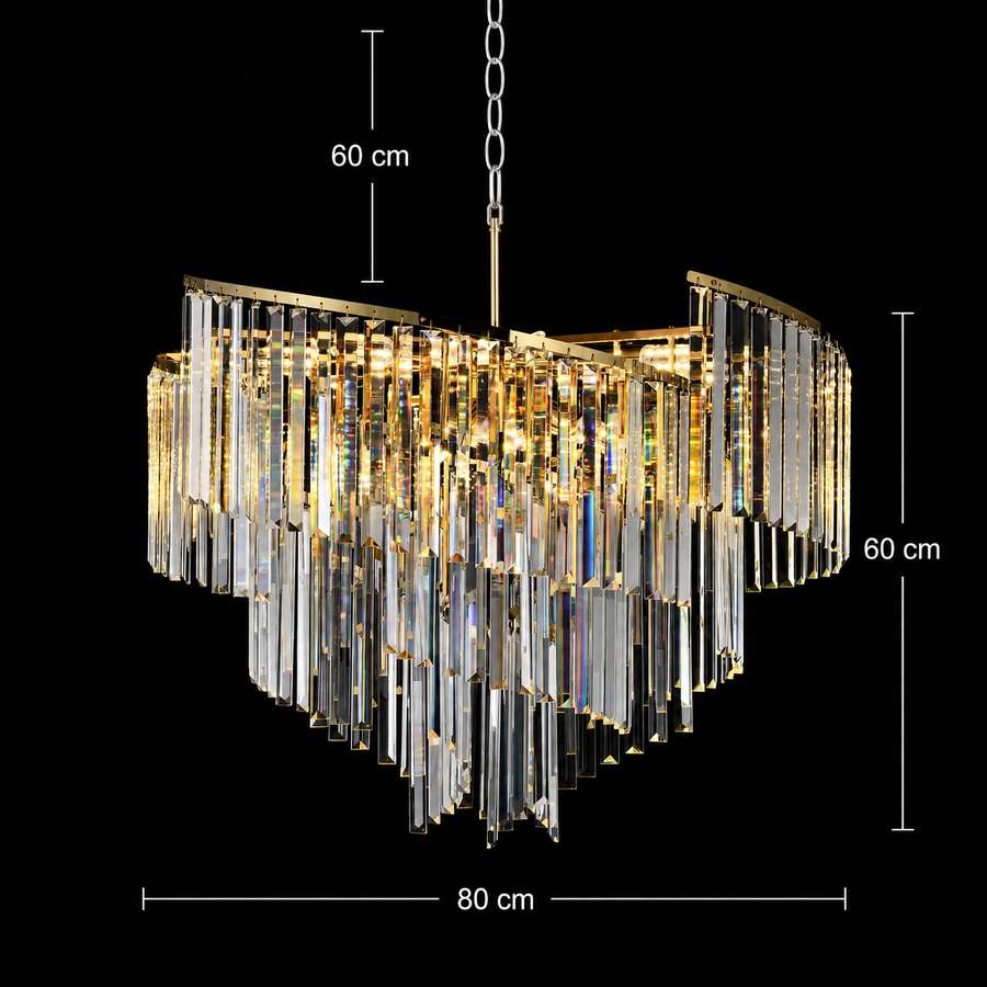 Candelabru Cristal TWEEZE Regalis, Φ80cm, 16xE14, Auriu, Metal si Cristal