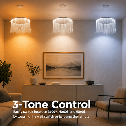 Żyrandol wiszący LED z pilotem ILLUMINA MAGNUS, 38 W, światło zimne/ciepłe/neutralne, ściemnialny, chrom błyszczący