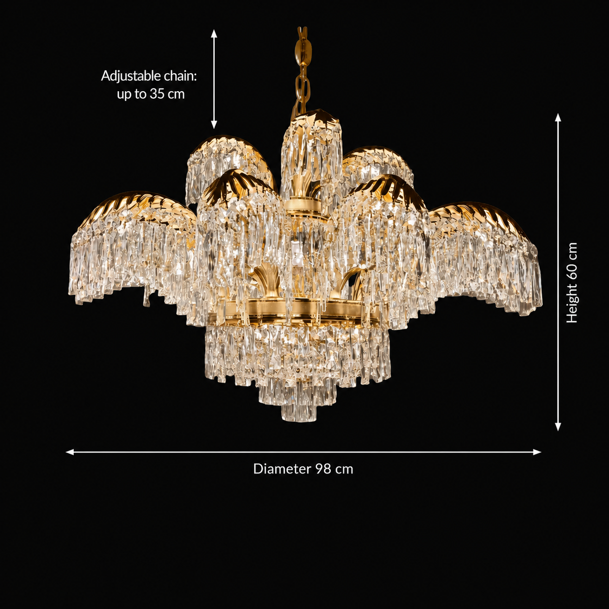 Żyrandol kryształowy PALACE Imperio, 15 ramion, 22xG9, G98cm, błyszczące złoto, regulowana wysokość, metalowe i kryształowe żyrandole kryształowe Domyślny tytuł Alessandro Design