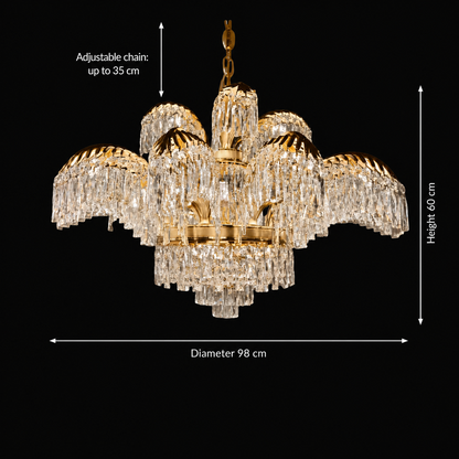 Żyrandol kryształowy PALACE Imperio, 15 ramion, 22xG9, G98cm, błyszczące złoto, regulowana wysokość, metalowe i kryształowe żyrandole kryształowe Domyślny tytuł Alessandro Design